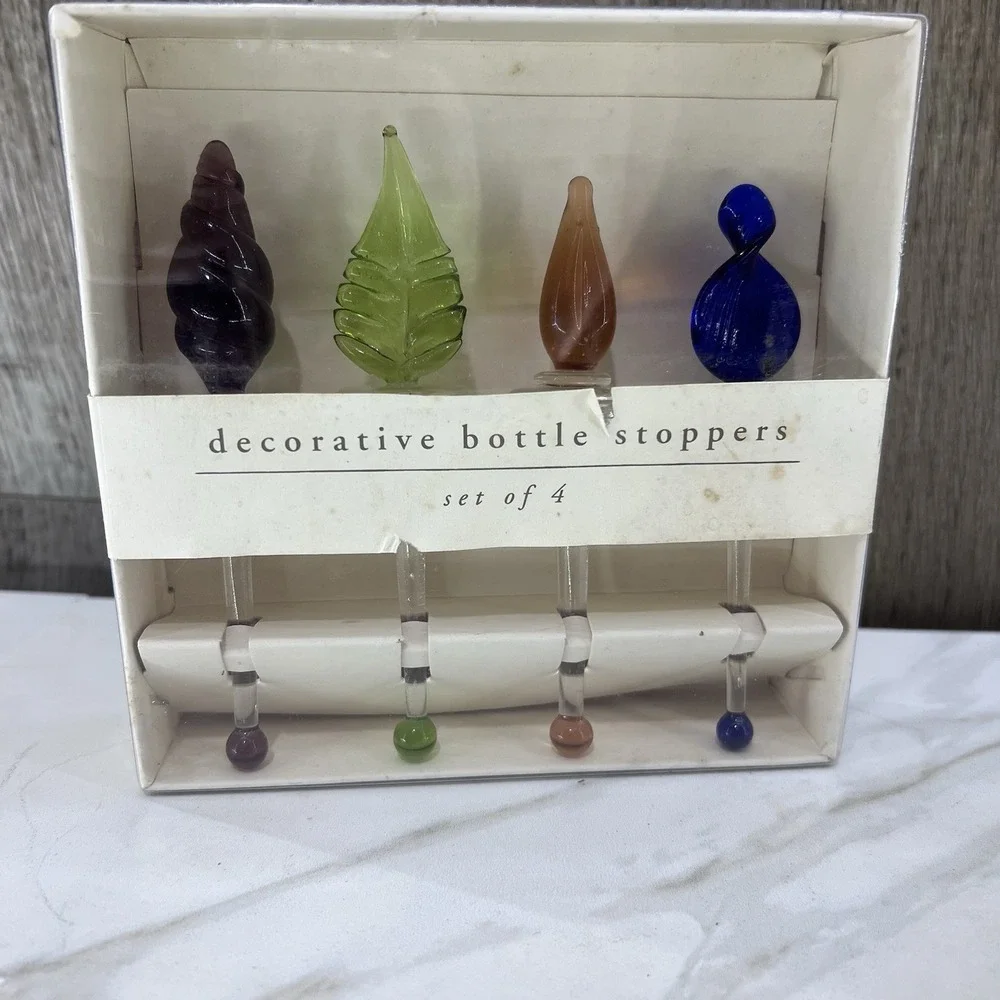 VTG NEW Pier 1 Blown Glass Bottle Stoppers Set of 4 Abstract Shapes Leaf 4